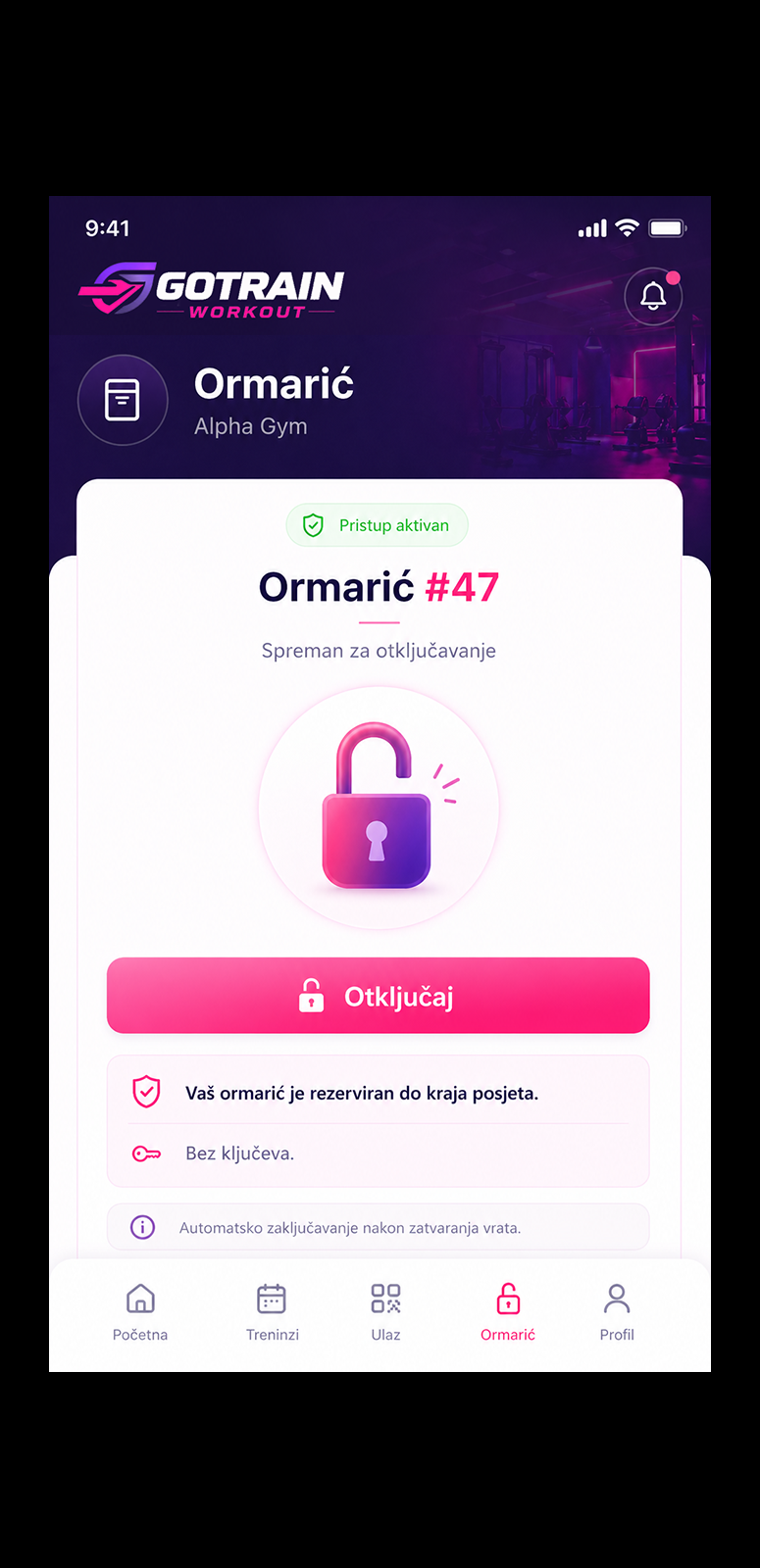 GoTrain aplikacija — ormarić
